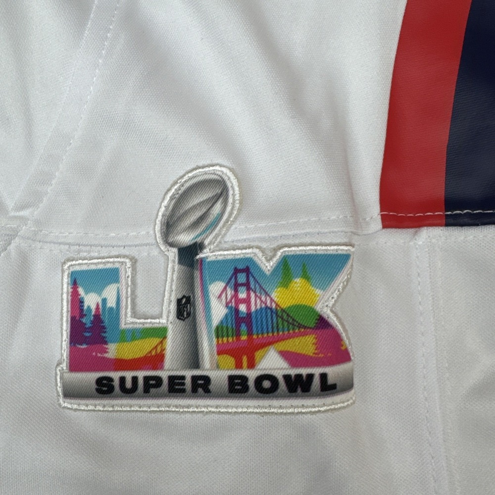 Nike Drake Maye Super Bowl 60 LX Patch Game Jersey New England Patriots White - Picture 3 of 13